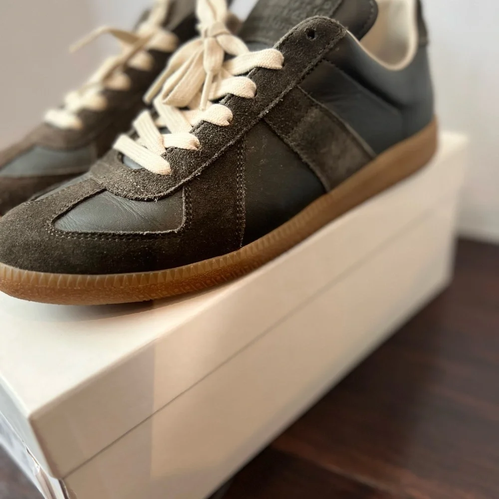 MAISON MARGIELLA Olive Green Suede Sneakers - Picture 2 of 5